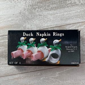 Vintage Duck Napkin Rings Set of 4  - White and Blue